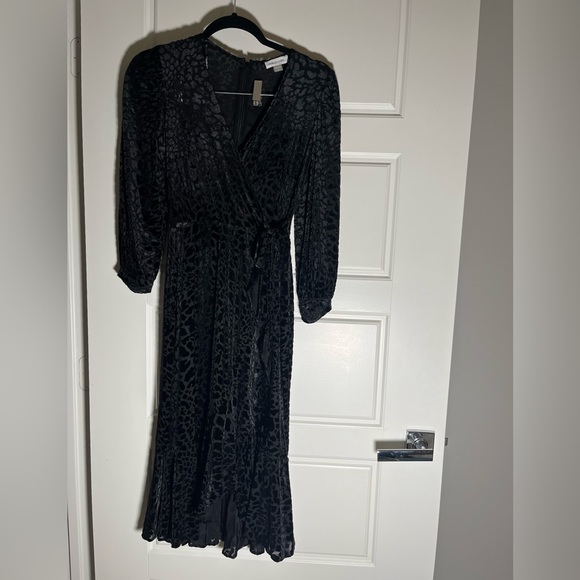 Black Size 2 Calvin Klein Burnout Velvet Leopard Wrap Dress - Picture 4 of 7